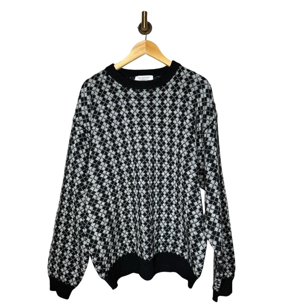 Vintage Heather & Tweed Black White Knit Sweater‎ XL 90s Grandpa Core Wool Blend